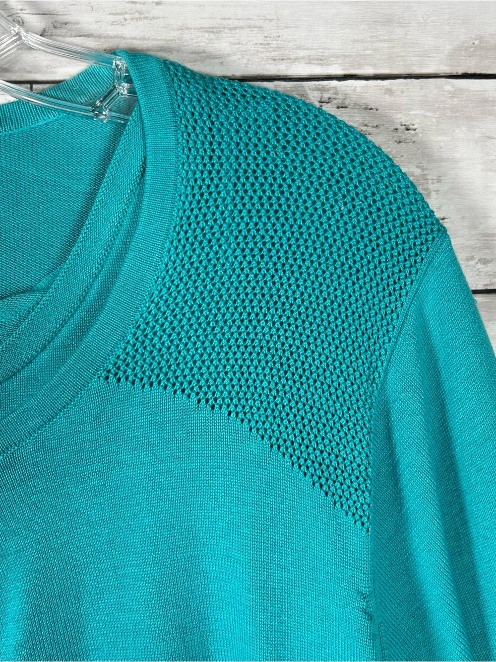 Coldwater Creek Sweater Set 2 Pc Teal Silk Blend Crochet Knit Cardigan/Tank 2X